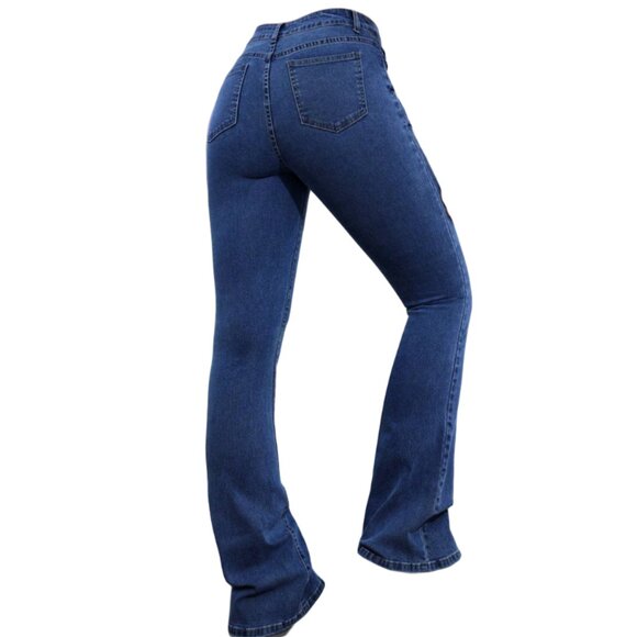 SHEIN ICON Skinny Flare Leg Jeans in Dark Wash Size L NWOT - Picture 2 of 10